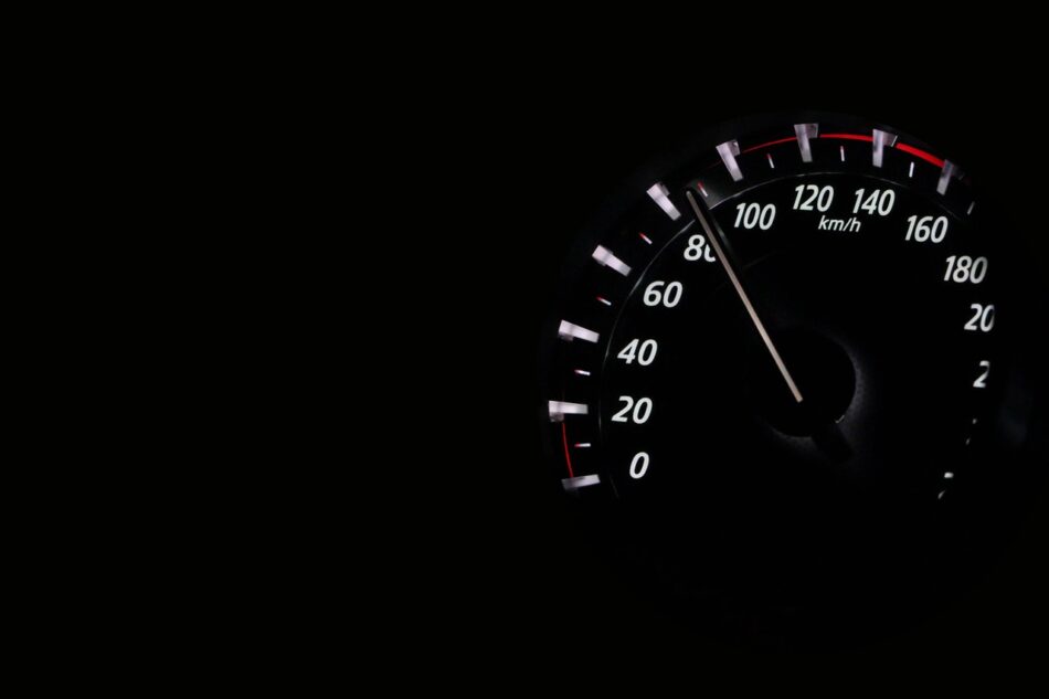 on page seo page speed is important. Photo of a speedometer 
